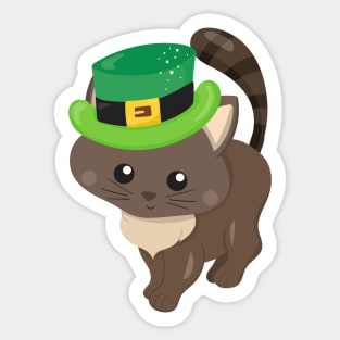 Saint Patrick's Day, Brown Cat, Leprechaun Hat Sticker